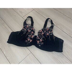Parfait 5672 Briana Embroidered Unlined Mesh Underwire Bra Womens 44D Black